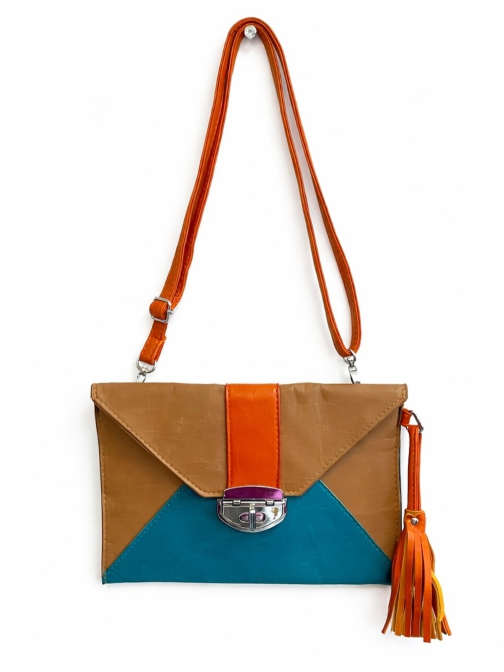Cognac Tan Teal & Orange Envelope Crossbody/Belt Bag – 9x6” EUC